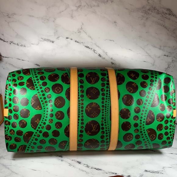 ❌❌ Louis Vuitton Kusama Keepall 55 Green bandouliere travel vintage bag LV RARE - Picture 4 of 15